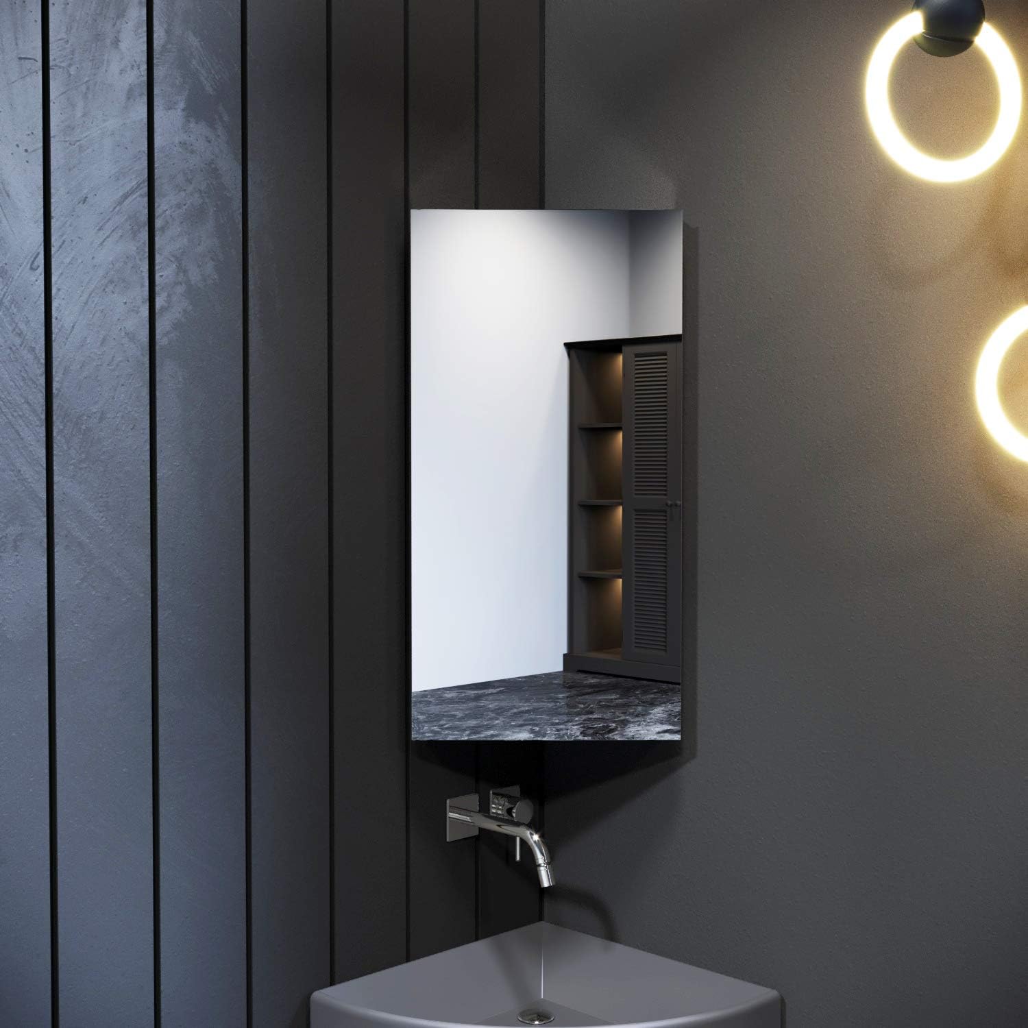 Clickbasin Corner Mirror Bathroom Cabinet With Single Door 900mm x ...