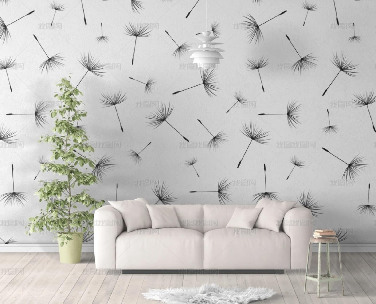 Papier peint autocollant pissenlit gris 45x600cm en vinyle imperméable