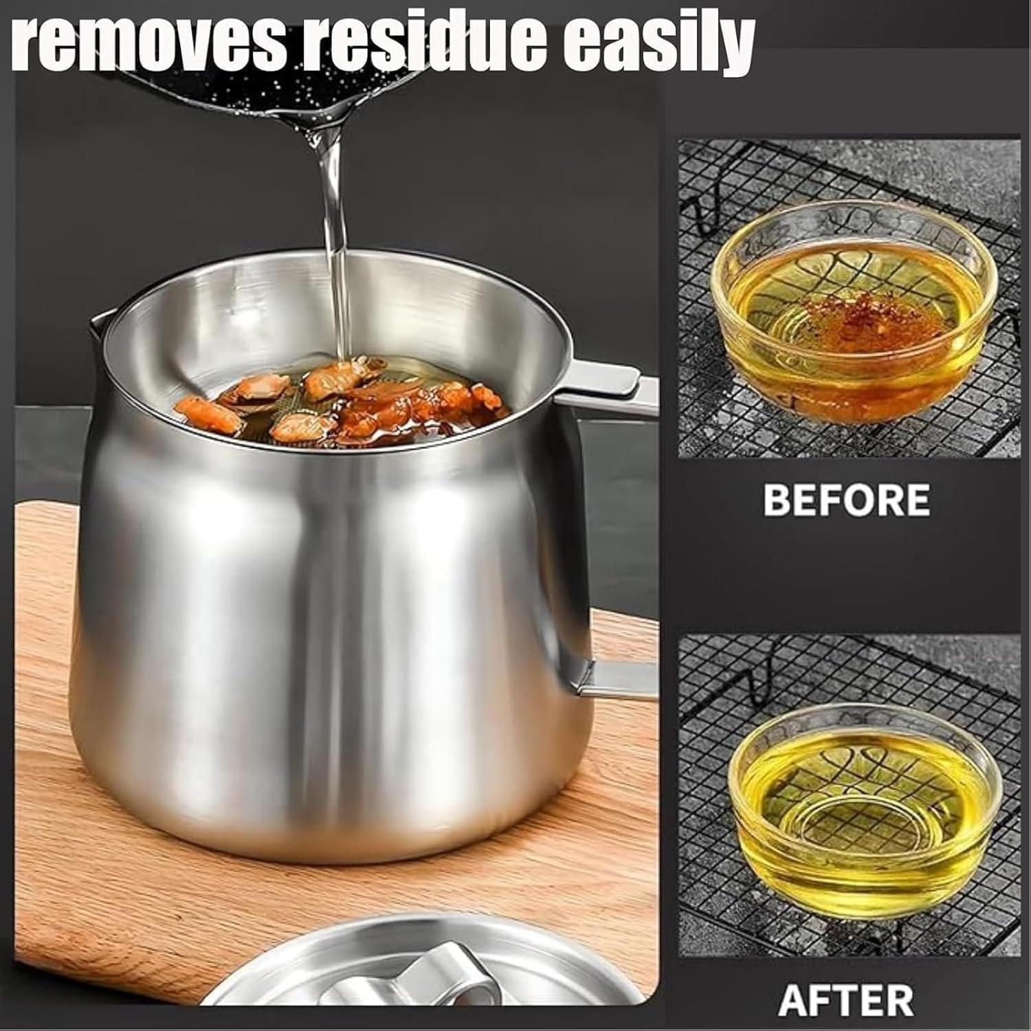 Stainless Steel Fryer with Basket, Lid, 50/68oz Large Capacity 2 in 1 Oil Strainer Pot, Large Capacity Versatile Oil Filter Pot Vessel (2L / 68oz)
