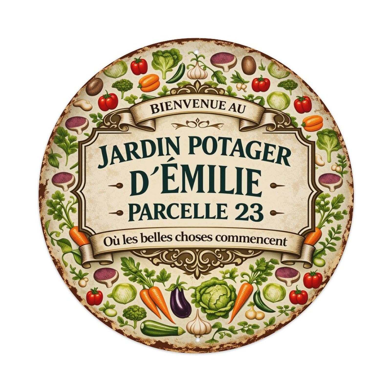 Vegetable Garden Sign Pattern Round Tin Sign Vintage Metal Sign Home Bar Garden Indoor & Outdoor Wall Decor Retro Metal Poster 8x8 Inch