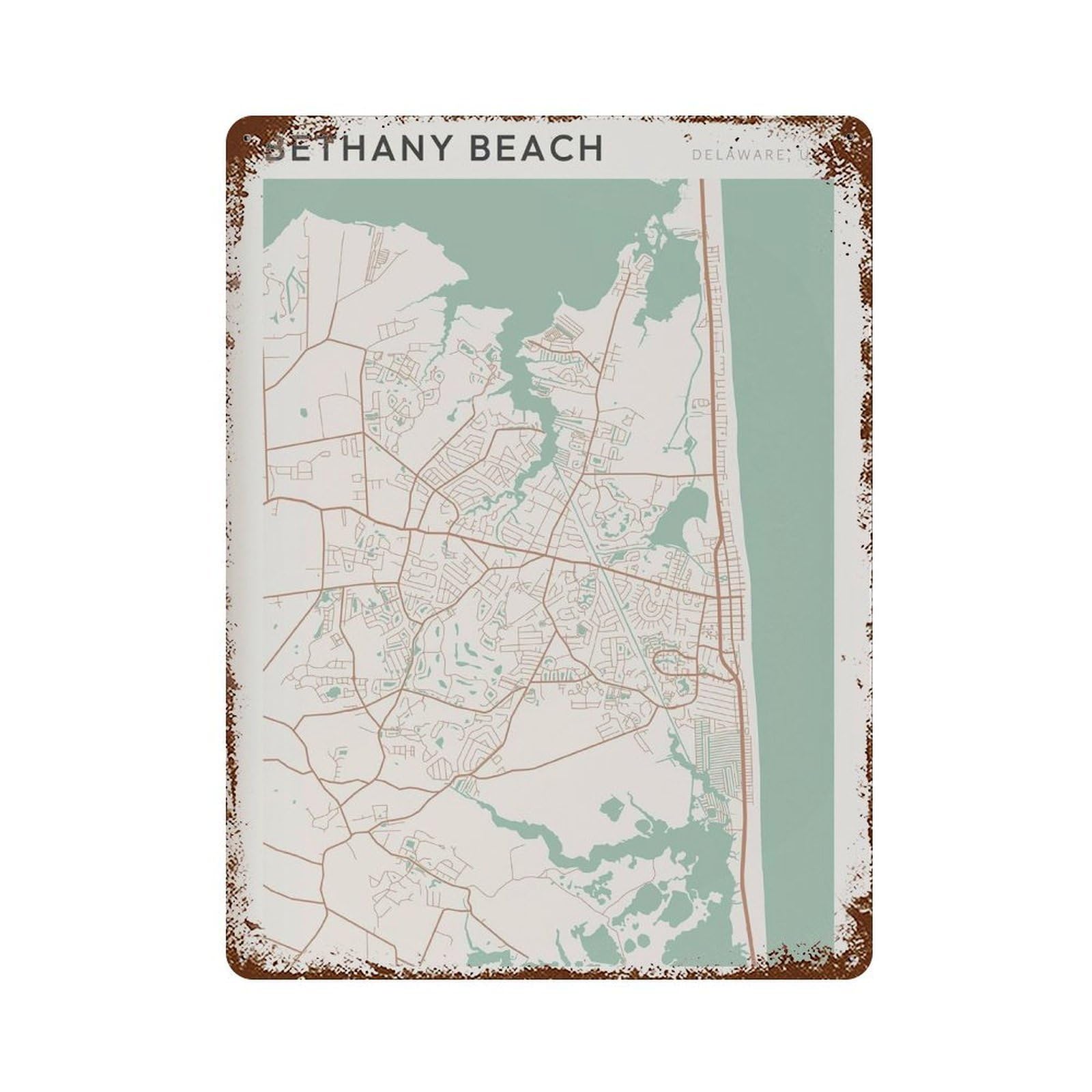 xiaoxiaoshen Bethany Beach Map Delaware Travel Gift Farmhouse Decor (2) Wall Decor Art Metal Tin Poster Modern Home Decor Art Home Bar Shop Decorations Vintage Sign 40x30cm