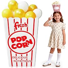 Carnival Circus Party Decoration, 47" Popcorn Balloon Box Cardboard Cutout Stand up, Large Striped Red & White Popcorn Box Photo Props for Movie Night, Carnivals, Circus, Theme Party, Theater