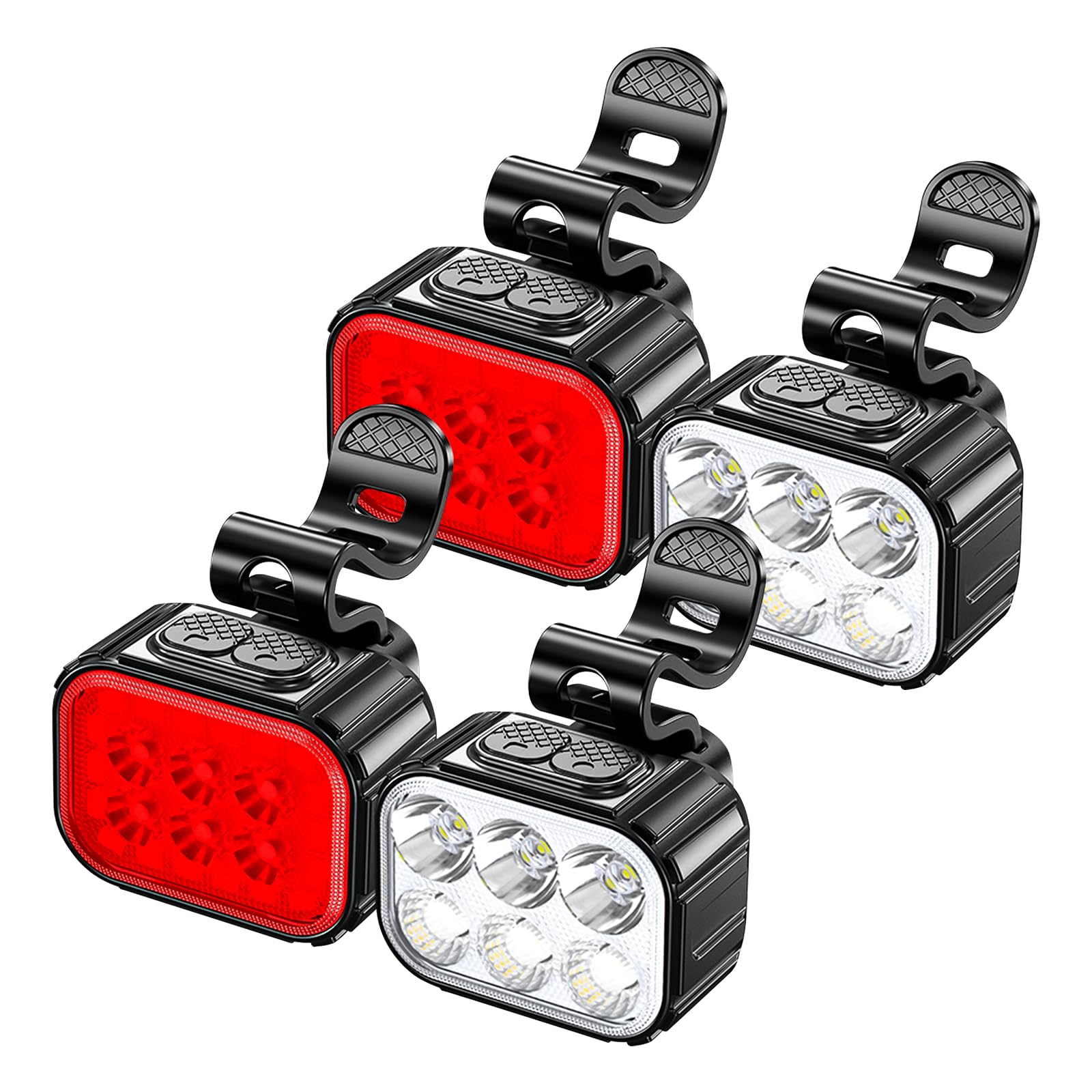 HSOKEW 4Pcs Bike Taillight, Bike Headlight with 6 Spot/Flood Beam USB Rechargeable Bike Light High Lumen Super Bright Bicycle Light Water proof Bike Light Front and Back for Road Mountain Night Riding