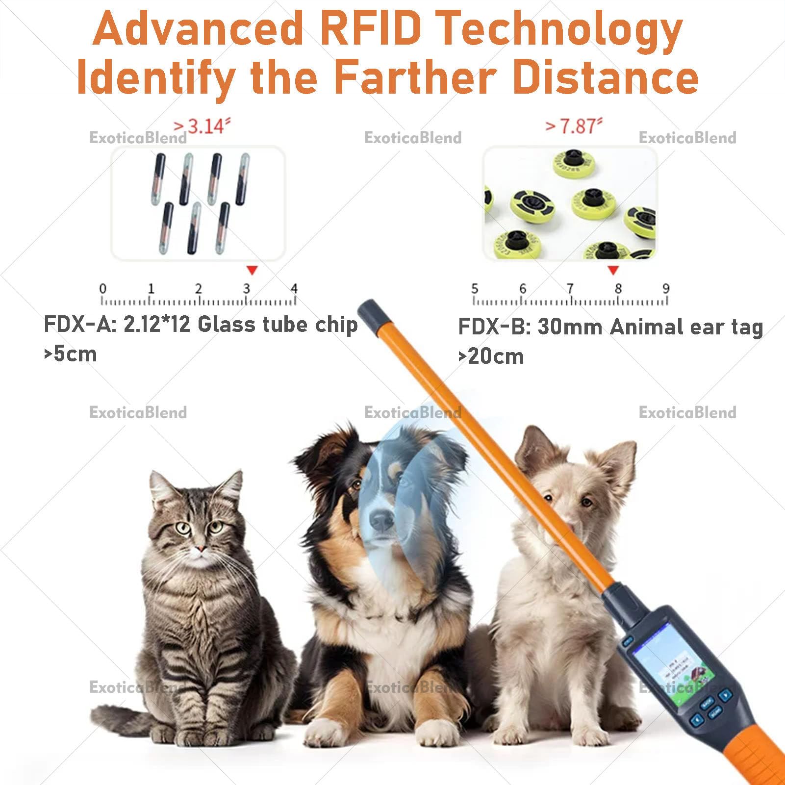 Scanner per Microchip Auricolari con Display LCD, Lettore per Microchip, Memoria Fino a 20.000 Dati, per Allevamenti, Rifugi e Proprietari di Animali Domestici