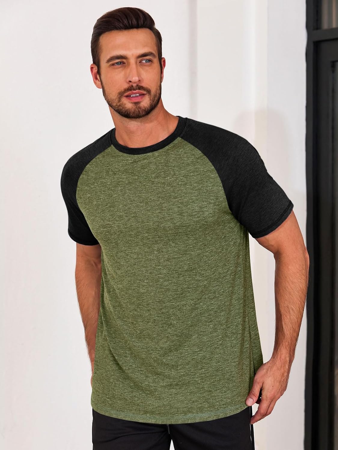 Runcati Mens Casual Slim Fit T Shirts Raglan Short Sleeve Crewneck Baseball Tees Color Block Workout Fashion Shirt - Image 3