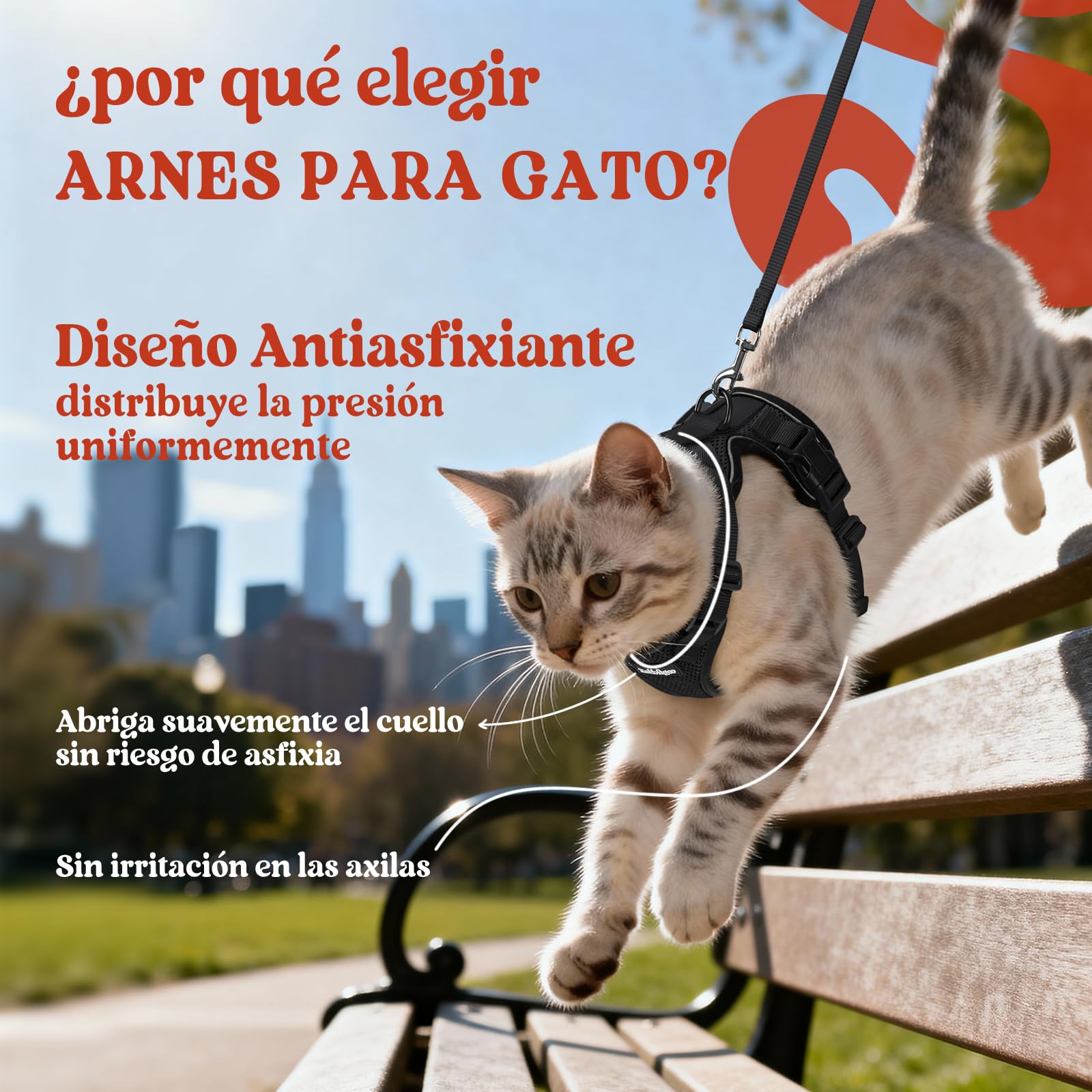 rabbitgoo Arnes para Gatos Antiescape con Correa 150cm, Arnes Gato Ajustable Reflectante, Chaleco de Tela de Malla Suave y Transpirable, Arnés Gato Pequeño para Caminar Entrenar, XS, Negro