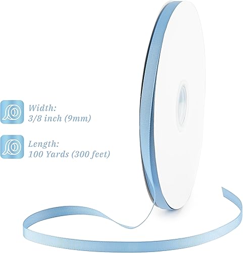 Miniatura 2 de Cinta de grogrén azul polvoriento, 38 pulgadas, rollo de 100 yardas, fina cinta azul polvorienta para manualidades, cinta de pelo azul sólido para