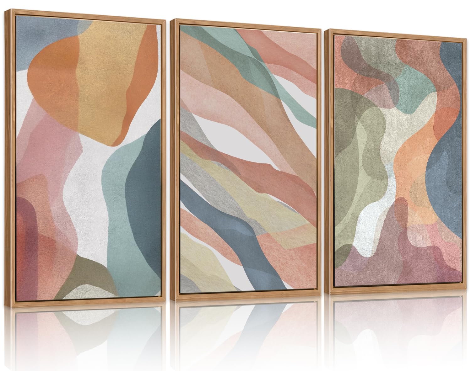CHDITB Abstract Watercolor Framed Canvas Wall Art Paintings(16"x24"), 3 Panels Colorful Red Green Yellow Blue White Artwork Printings, Large Modern Above Couch Art Decor for Bedroom Living Room Office