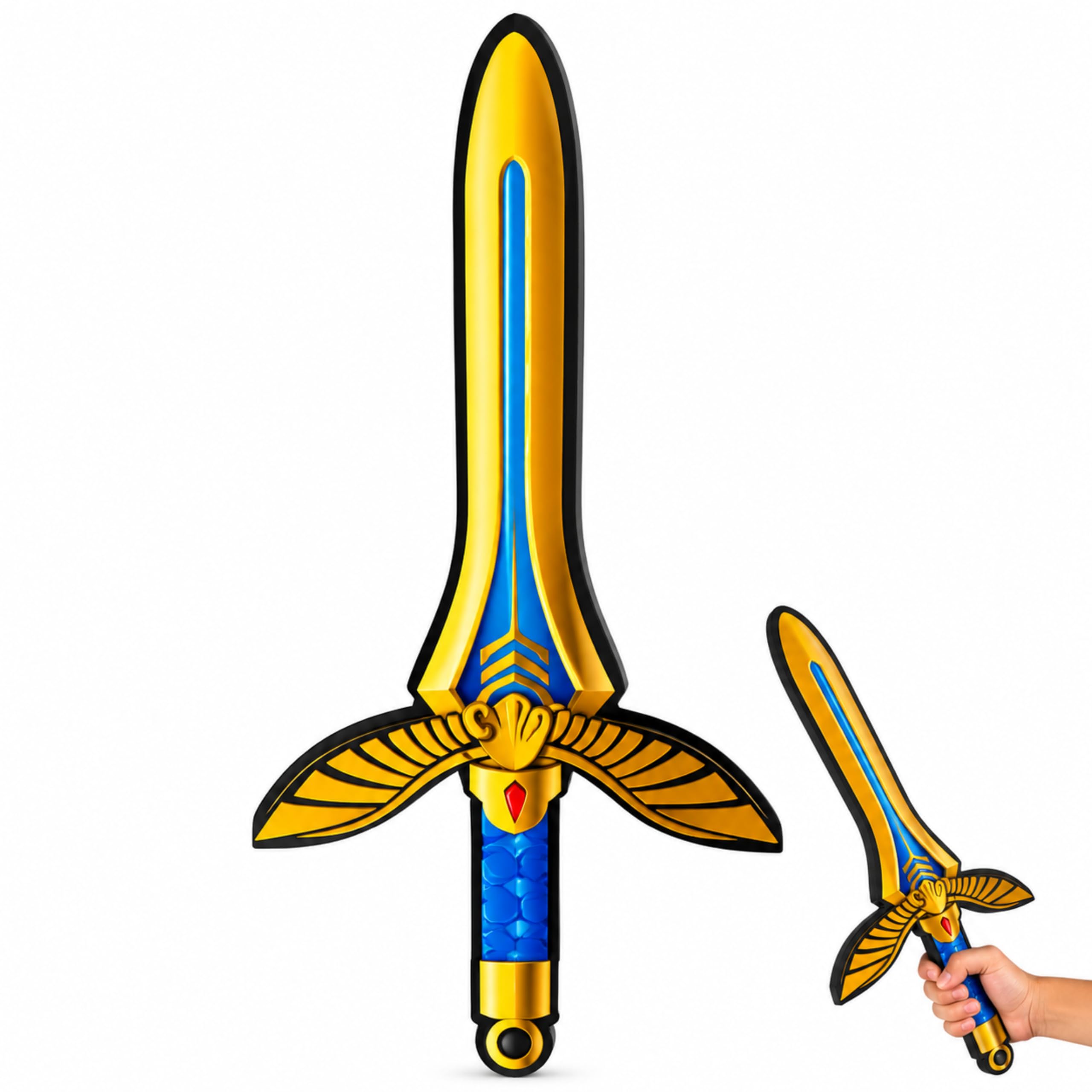 1Pcs Royal Gold Foam Sword Fancy Dress Accessory, Soft Lightweight Kids Pretend Play Toy Sword for Knights, Pirates & Costume Parties, Safe EVA Foam Role Play Weapon - 49cm