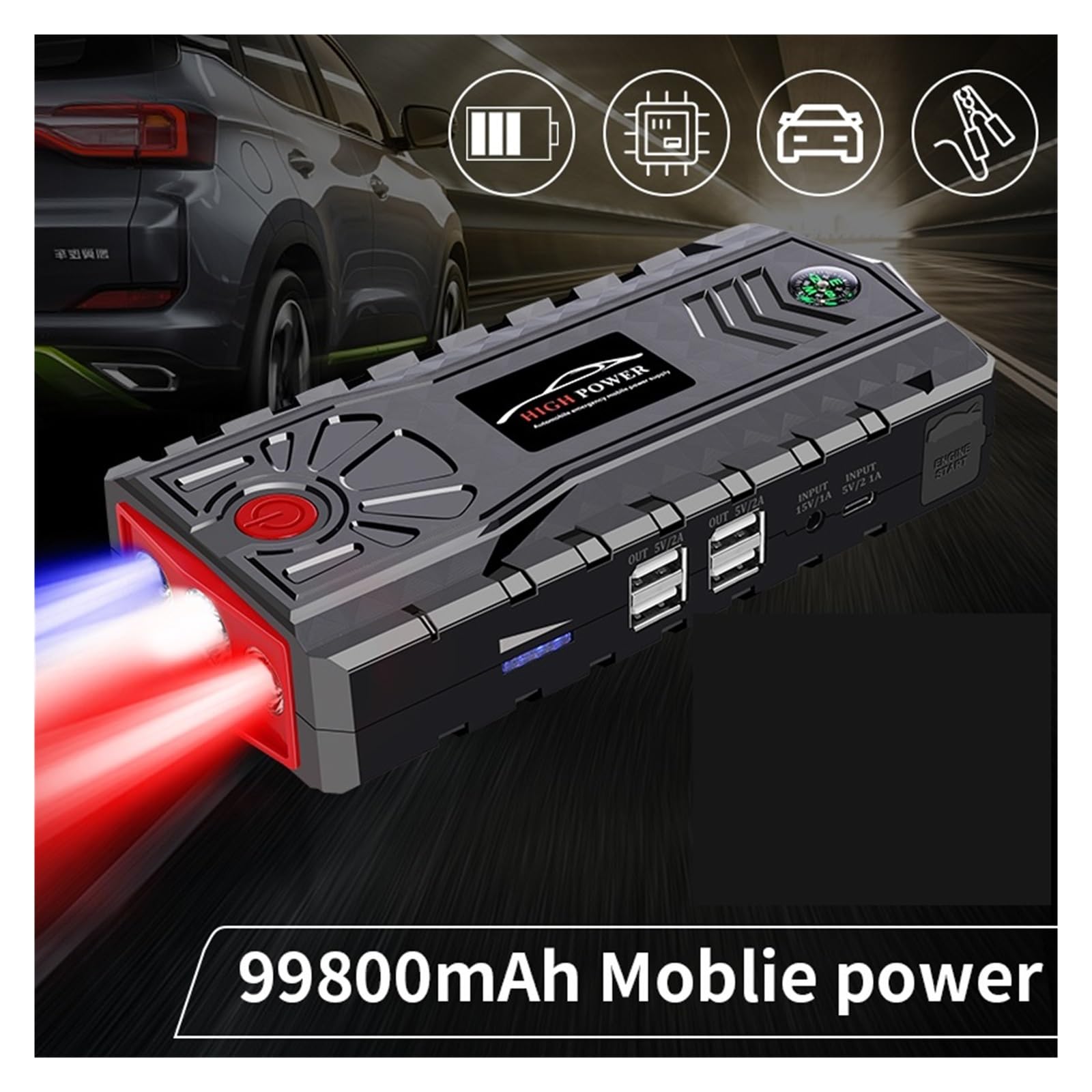 32000mAh Voiture Saut Démarreur Batterie Externe 5000A Auto Secours Batterie Booster Voitures CampingDiesel Essence Démarrage Dispositif Chargeur Facile à Utiliser(Upgrade)