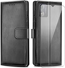 Ysjisy Coque pour Motorola Moto E13, PU Cuir Flip Portefeuille à Rabat Protection Housse pour Motorola Moto E13 avec 1 Pièce Verre Trempé écran Protecteur - Noir