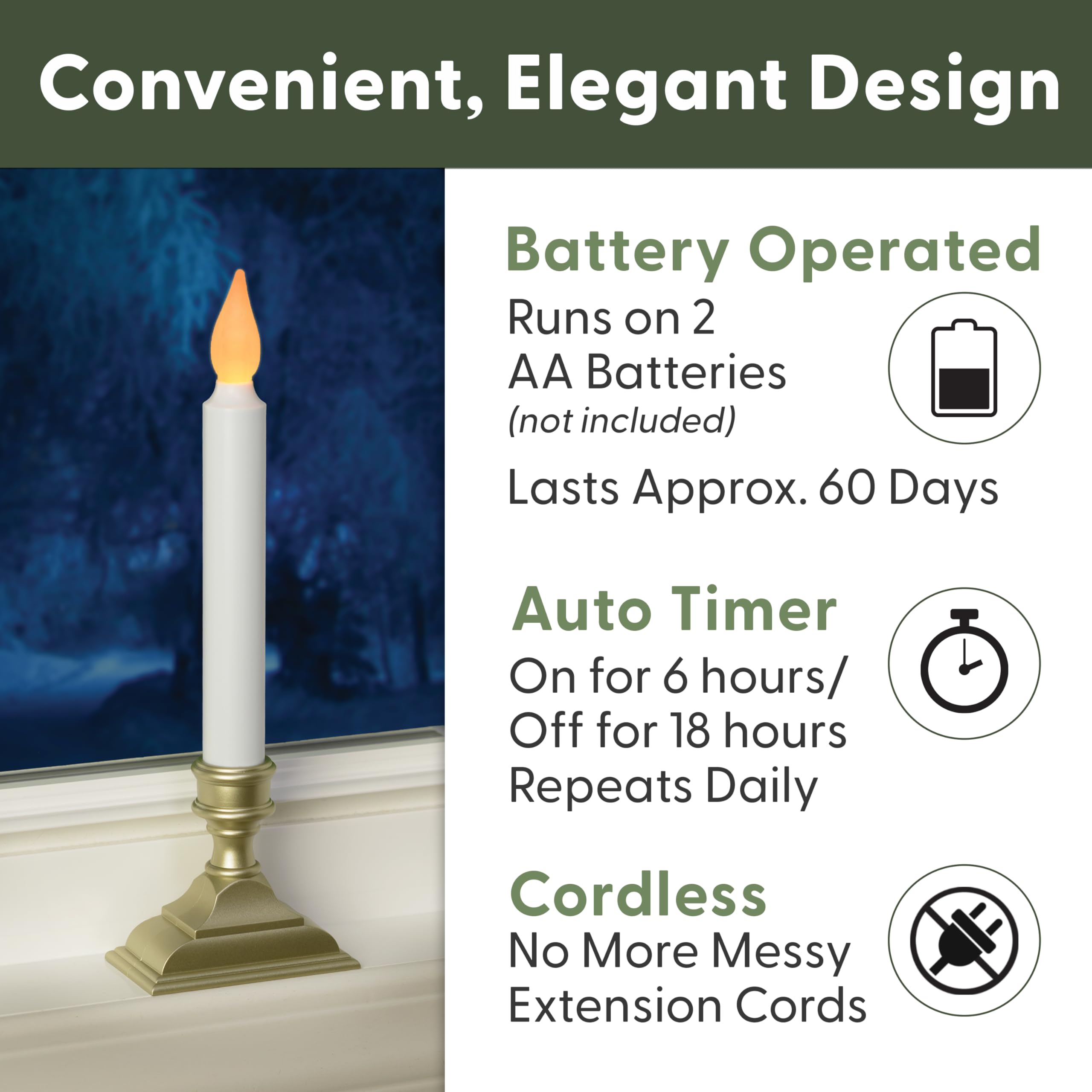 612 Vermont - Velas de Ventana con luz de ámbar Parpadeante, Temporizador automático, Funciona con Pilas