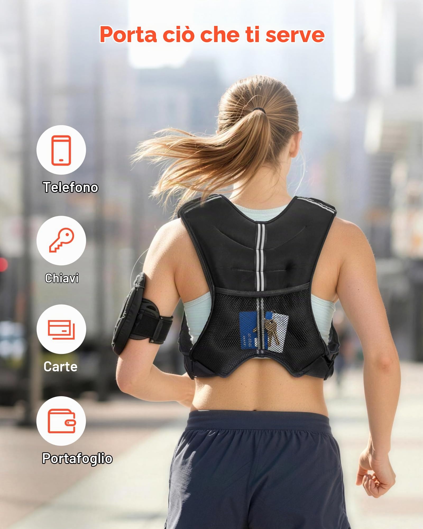 VEVOR Giubbotto con Pesi 13,8kg, Giubbotto con Pesi Fibbia Regolabile, Spalline e Striscia Riflettente per Allenamento Fisico, Attrezzatura da Allenamento Bodybuilding, Corsa, Jogging Fitness, Nero