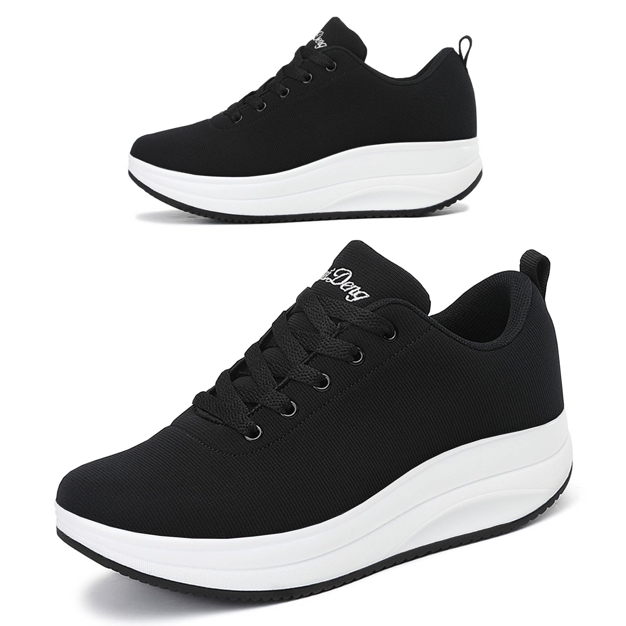RUIDENG Platform Sneakers for Women Walking All Day | Slip Resistant Work Shoes for Women Comfortable | 2 Inch Thick Wedge Rocker Bottom