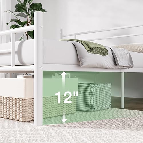 Miniatura 11 de Novilla - Base de cama con cabecera y estribo, plataforma de metal de 14 pulgadas con almacenamiento debajo de la cama, no necesita somier, soporte