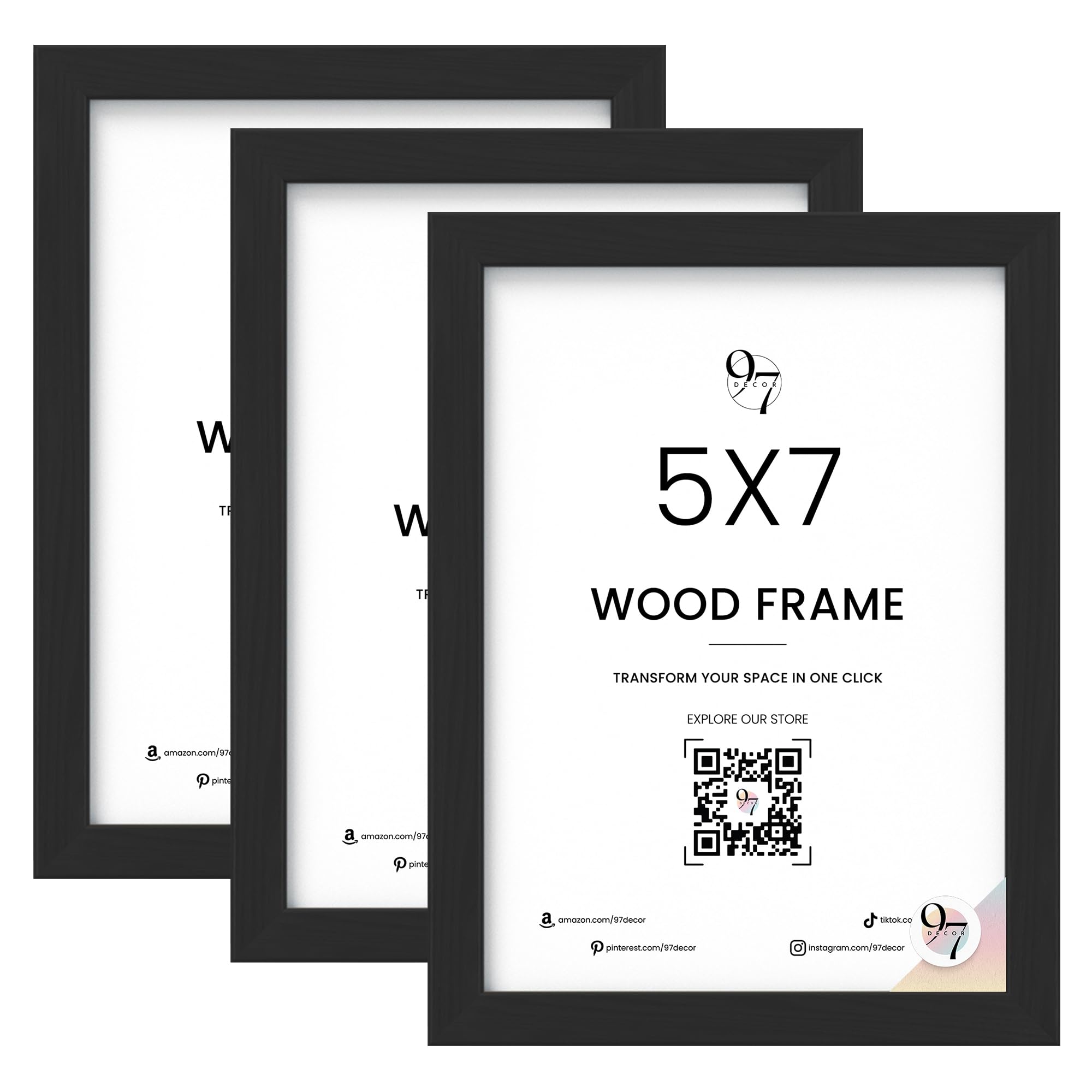 Cadre photo noir 13x18 cm lot de 3 en bois avec plexiglas pour deco murale