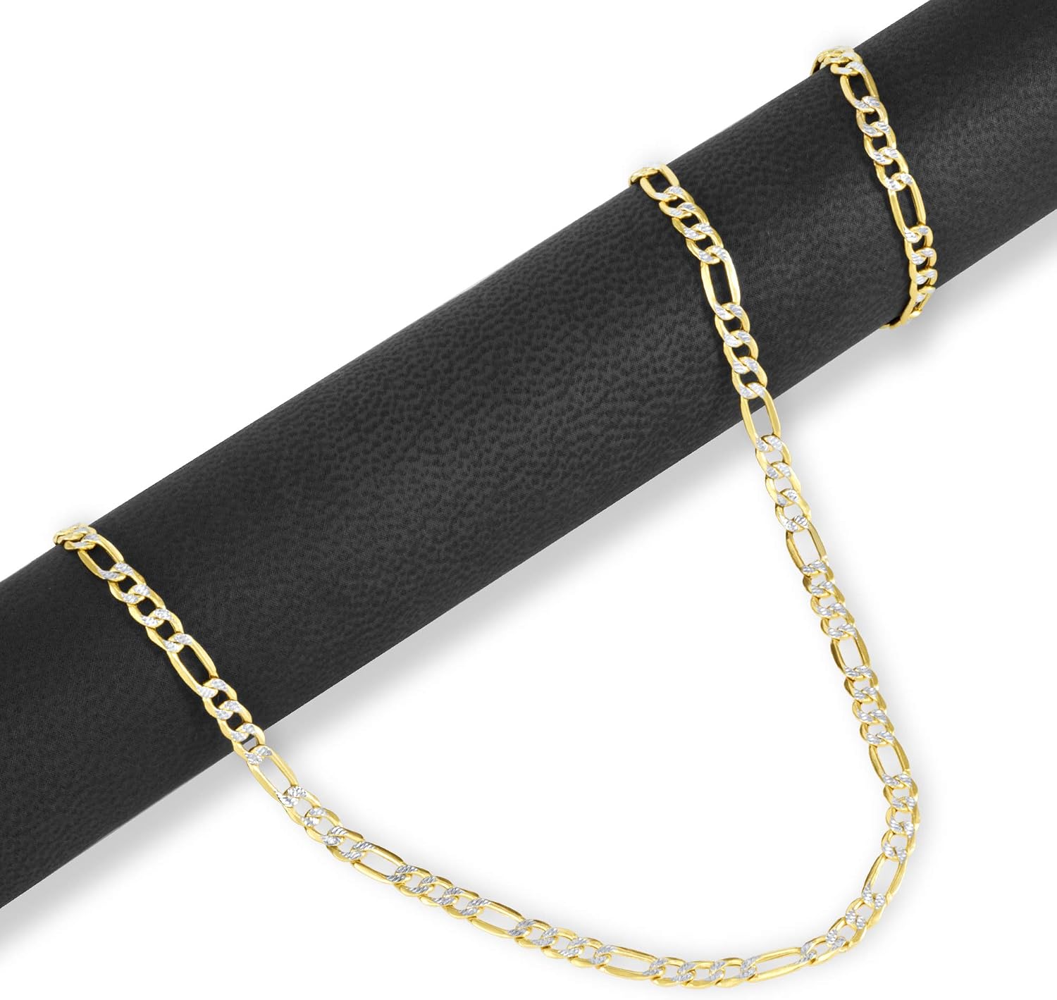 Nuragold 10k Real Yellow Gold Solid Figaro Link 4mm Diamond Cut Pave Chain Bracelet (7"-9") Two Tone Italian Jewelry for Men & Women