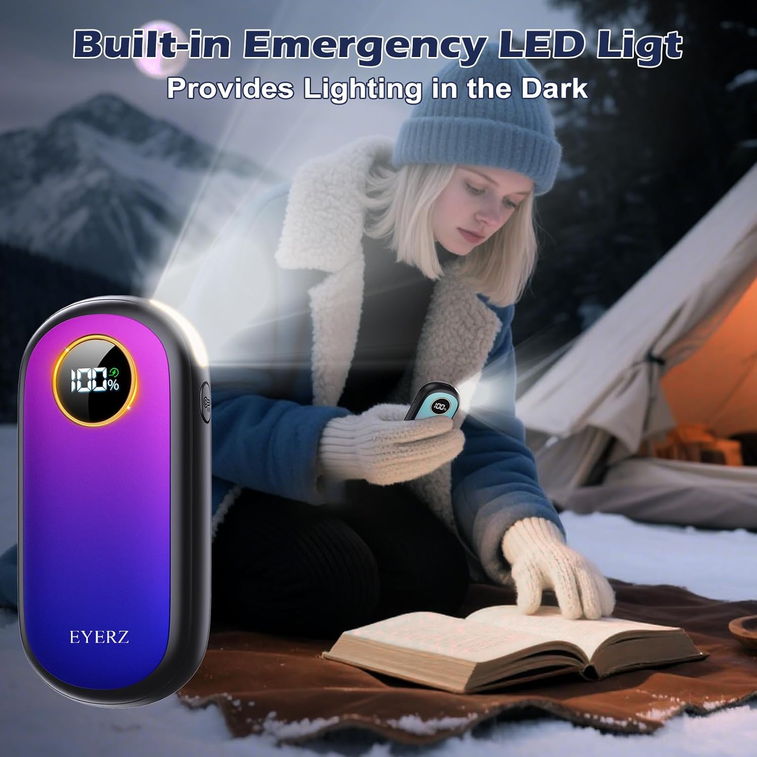 Rechargeable Hand Warmers, Dual-Sided Electric Hand Warmers with LED Display & Flashlight, 4 Levels Fast Heat, Portable Handwarmers for Christmas, Hunting Essentials, Camping, Gifts for Men, Women