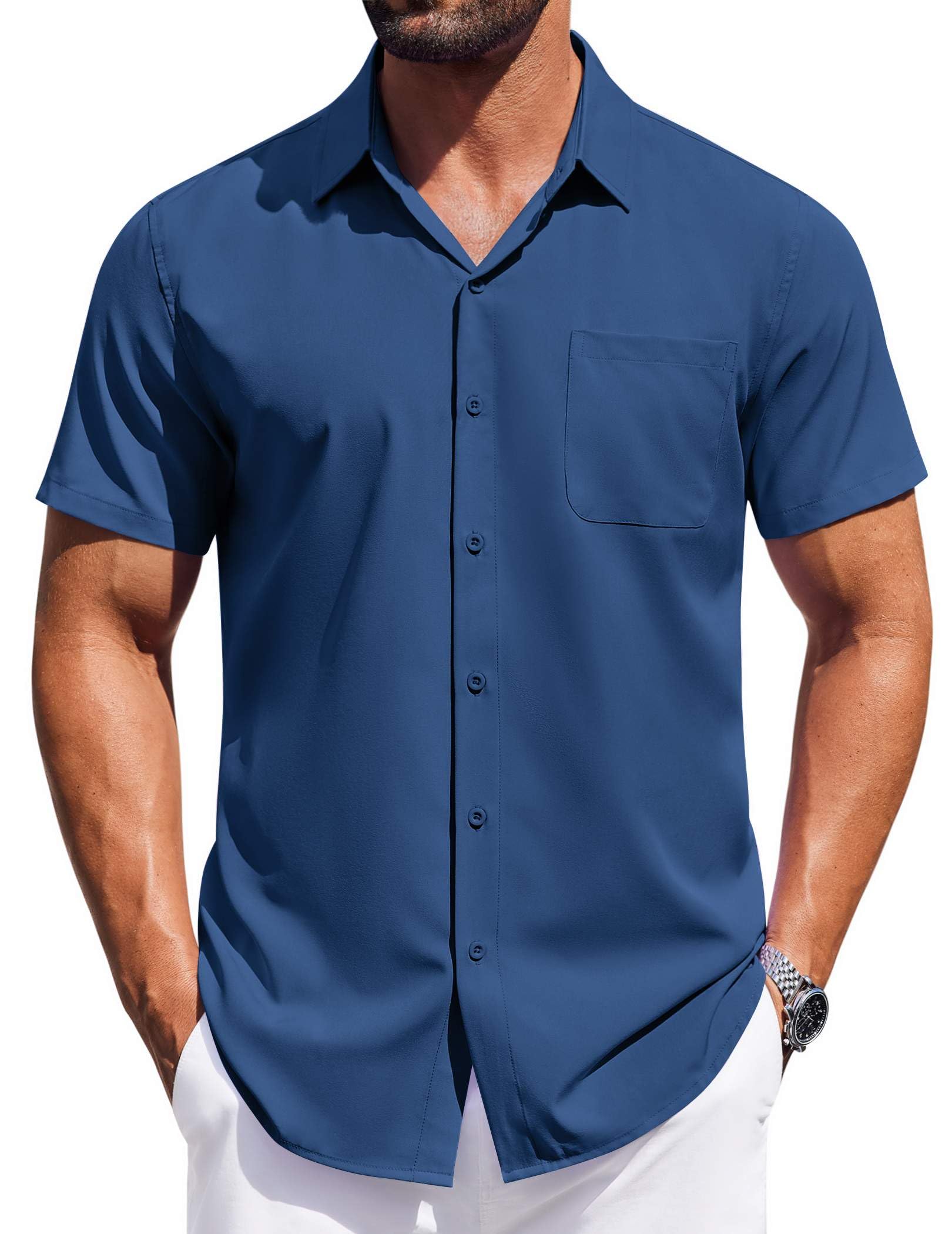 COOFANDY Mens Short Sleeve Dress Shirts Button Down Shirts Regular Fit Business Casual Shirt with Pocket
