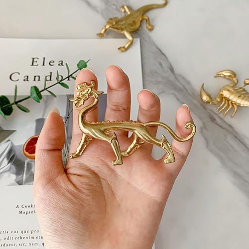 Miniatura 9 de Escultura de esqueleto de tiranosaurio Rex de oro de metal sólido, mini figura de animal para decoración de escritorio en el hogar, oficina, jardín