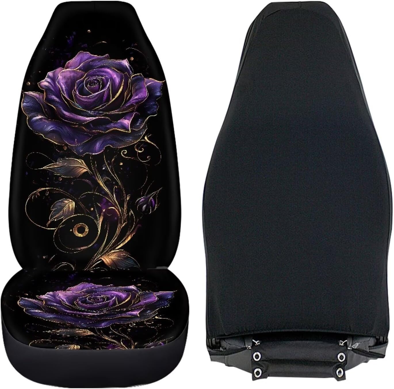 Bulopur Purple Rose Car Front Seat Covers Full Set with 2 Piece Polyester Stretchy Automotive Interior Accessories Universal Fit Most Vehicles, Cars, Sedan, Truck, SUV, Van