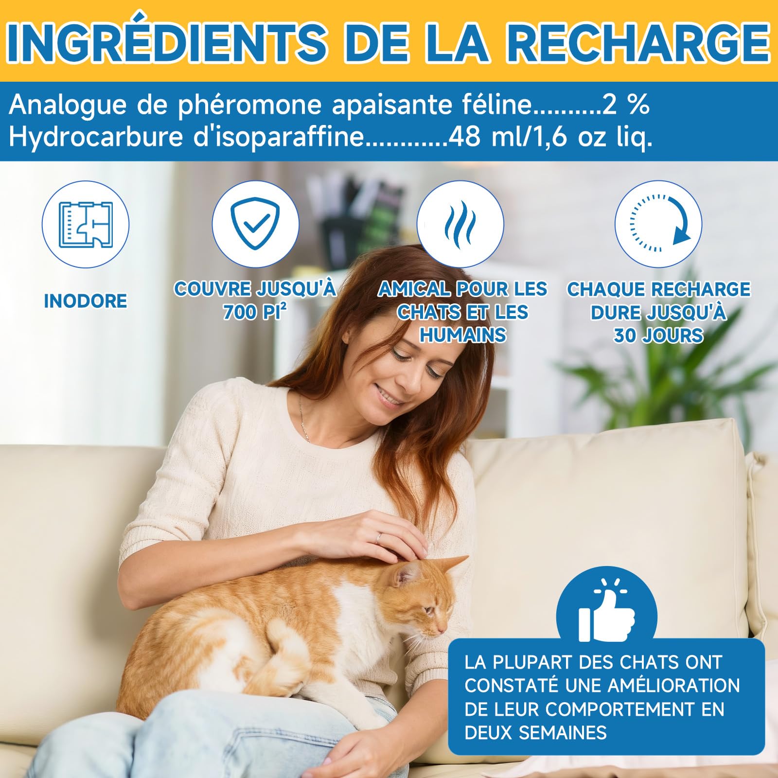 VICSOM 6 Recharges Pheromones Chat Compatible avec Tous Les Diffuseurs Courants, Diffuseur Chat Anti Stress 180 Jours pour Soulager, La Relaxation Et L'anxiété (48 ML par Recharge)