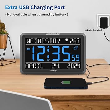 DreamSky Large Digital Clock with Date and Day of Week for Seniors