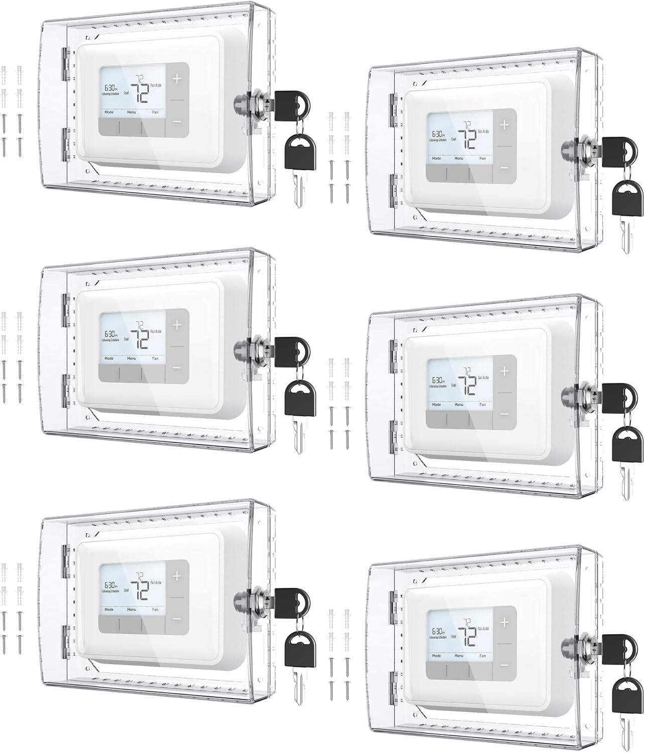 AUURIO 6 PCS Upgraded Thermostat Lock Box with Key, Large Space Thermostat Cover Seamless Anastomosis, Clear Decorative AC Lock Box Cover on Wall Fits Thermostats 4.8" H x 6" W or Smaller