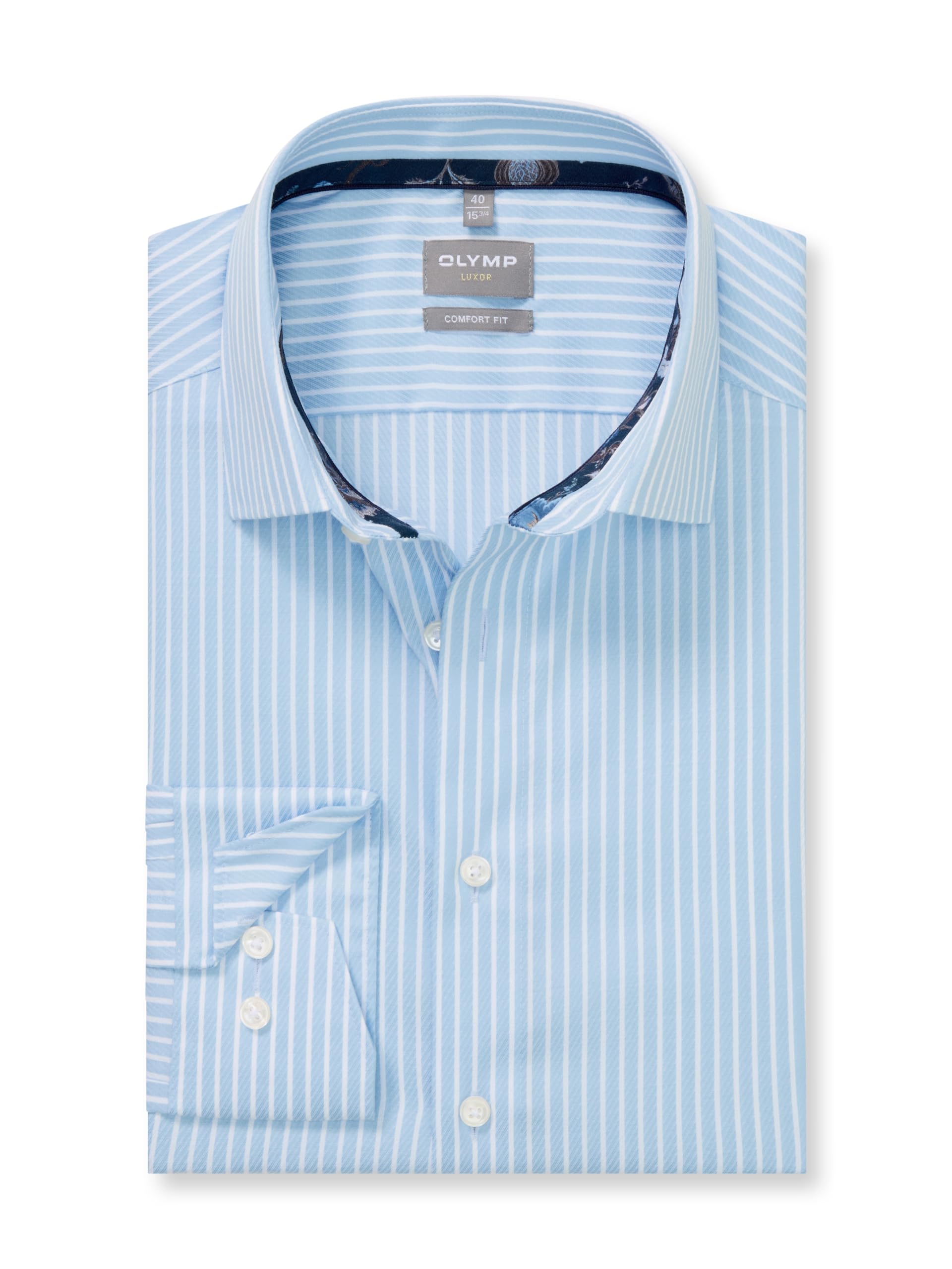 OLYMP Luxor Men's Long-Sleeved Shirt, Block Stripes, 466 Comfort Fit 20.13 New Kent, Bleu 11., 16