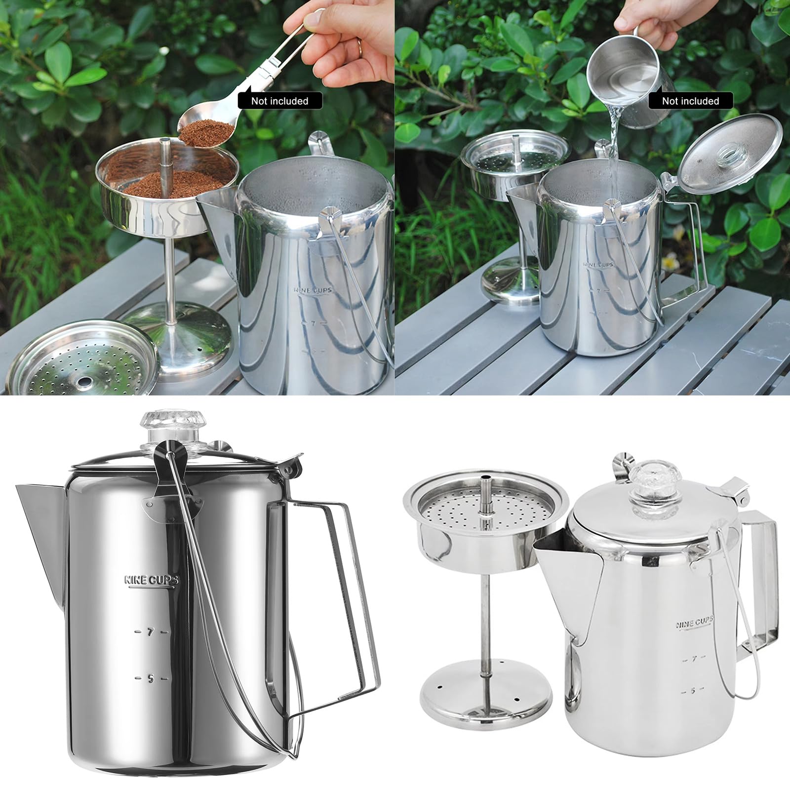 Moynagh Stainless Steel Outdoor Coffee Pots Percolator Large Capacity Coffee Maker With Handle For Campfires Brewing