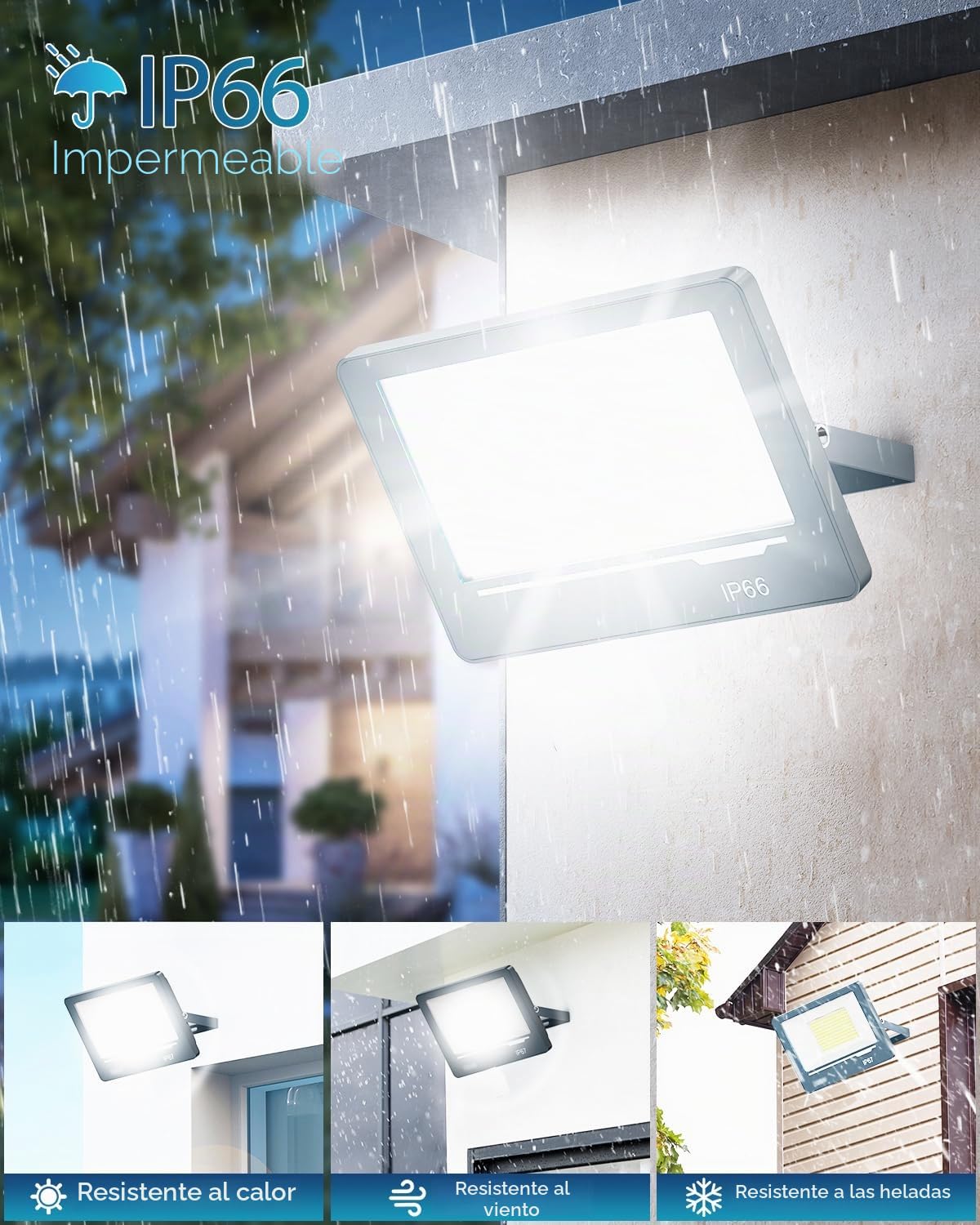 Focos LED Exterior 300W 30000LM 1 Piezas - Focos de Proyector LED Exterior Potente 6500K Blanco Frio IP66 Impermeable para Jardin Patio