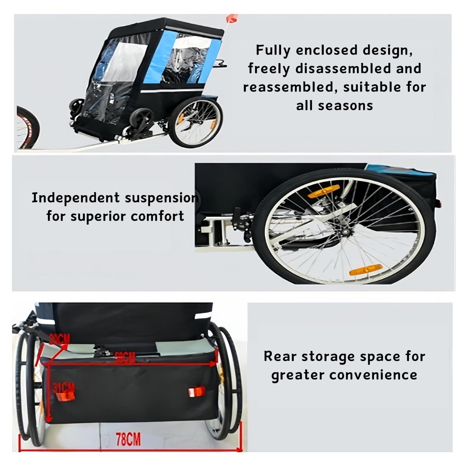 Rimorchio per Bicicletta, Bicicletta per Sedia A Rotelle per Adulti, Trattore Confortevole con Assorbimento degli Urti, Carrello Multifunzionale, per La Spesa