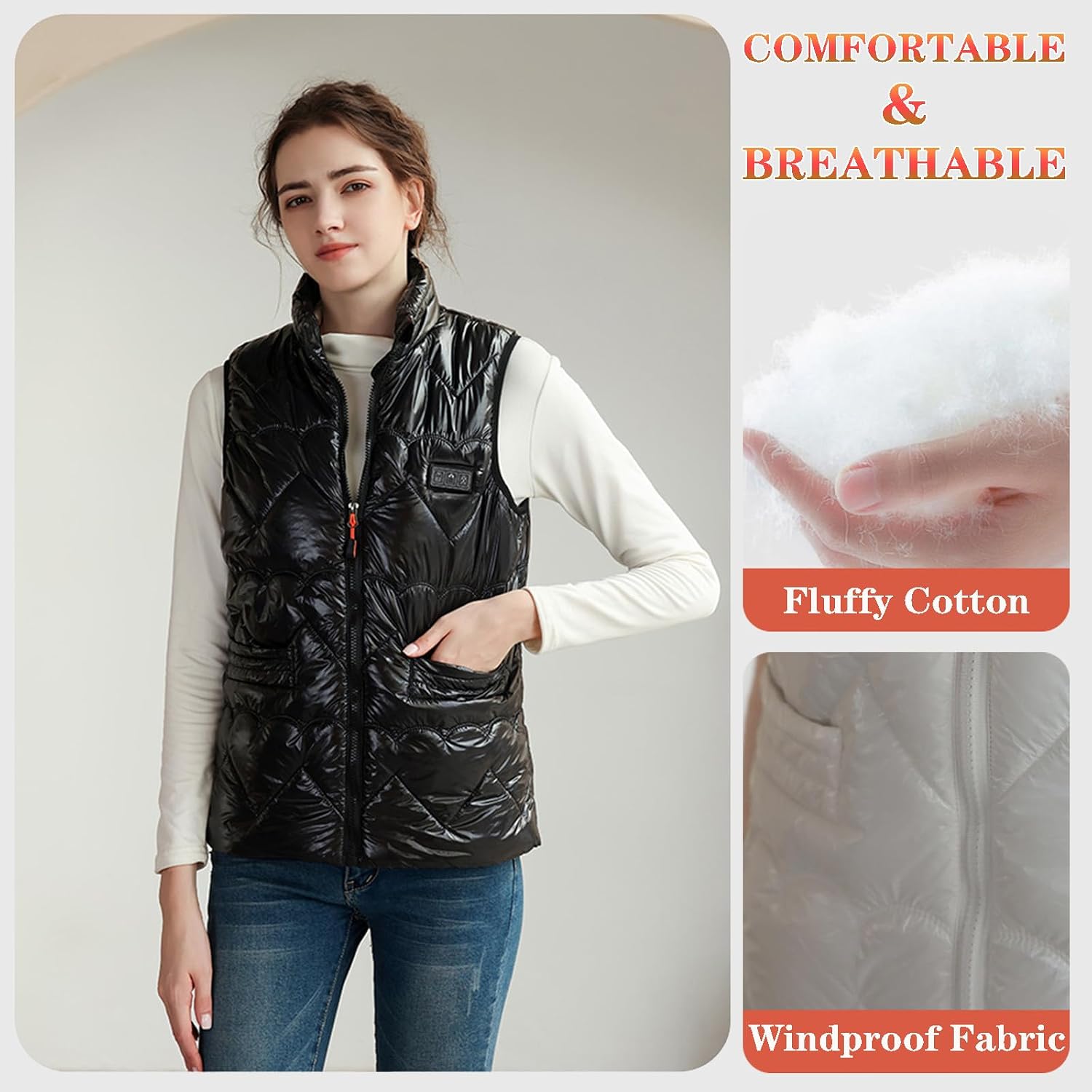 Women's Heated Vest Lightweight Soft Shell Heated Jacket for Women with 15 Heating Zones