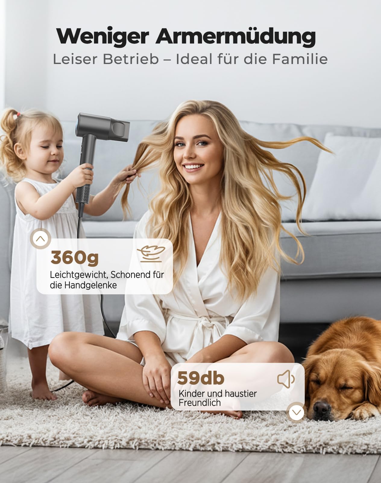 Haokoo Ionen Föhn mit Diffusor - 150.000 U/min High-Speed Haartrockner | 1-Minuten Schnelltrockner, Fön mit 500 Mio. Negative Ionen Gegen Frizz, 8 Temperatur-Stufen für Zuhause, Reisen, Salon
