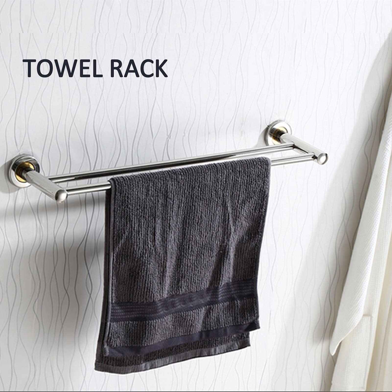 Bagno Creativity Portasciugamani, Oro+Argento, Doppio Portasciugamani in Acciaio Inossidabile, Appendiabiti da Cucina da Parete, Finitura Lucida, 40Cm/50Cm/60Cm/80Cm/40Cm
