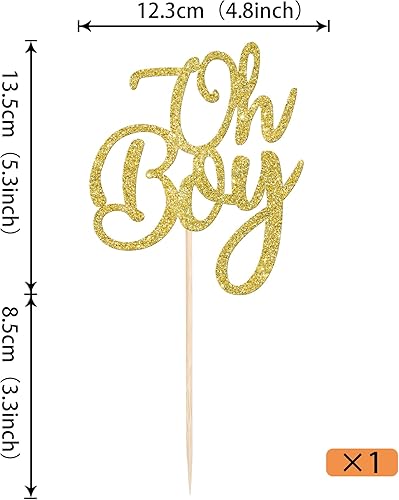 Miniatura 2 de Rsstarxi 1 paquete de decoración de pastel Oh Boy con purpurina dorada, decoración de pastel de baby shower, revelación de género, es una selección