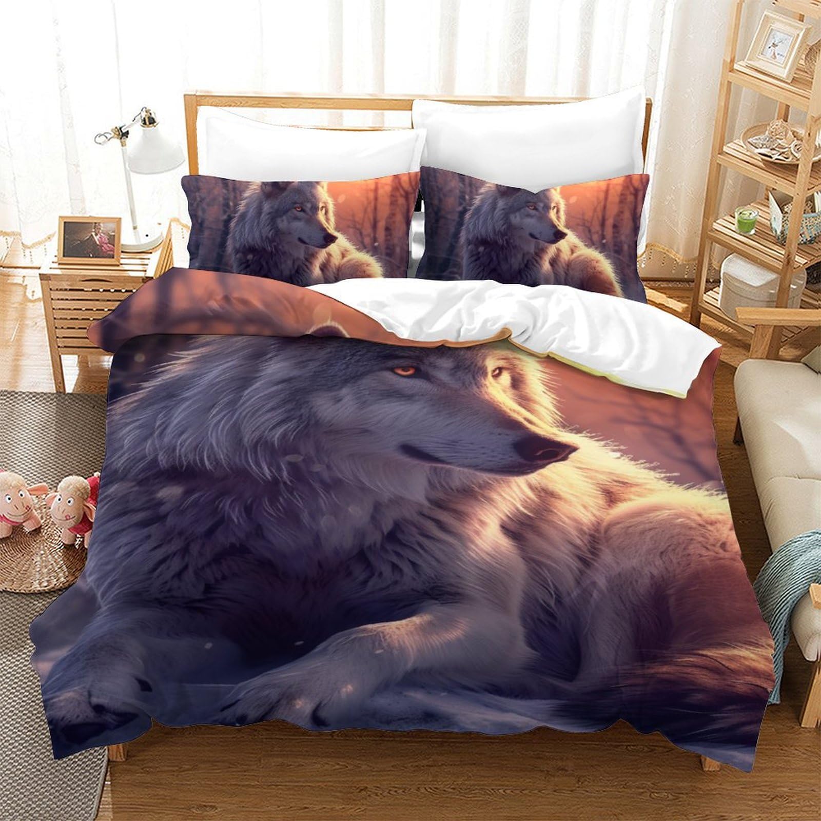 Housses de couettes le loup imprimé 3D avec microfibre et taies 140x200cm