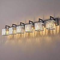 FDPBY Black 6-Light Crystal Bathroom Vanity Light Fixture - Modern Over Mirror Wall Lamp, Easy Install K9 Crystal