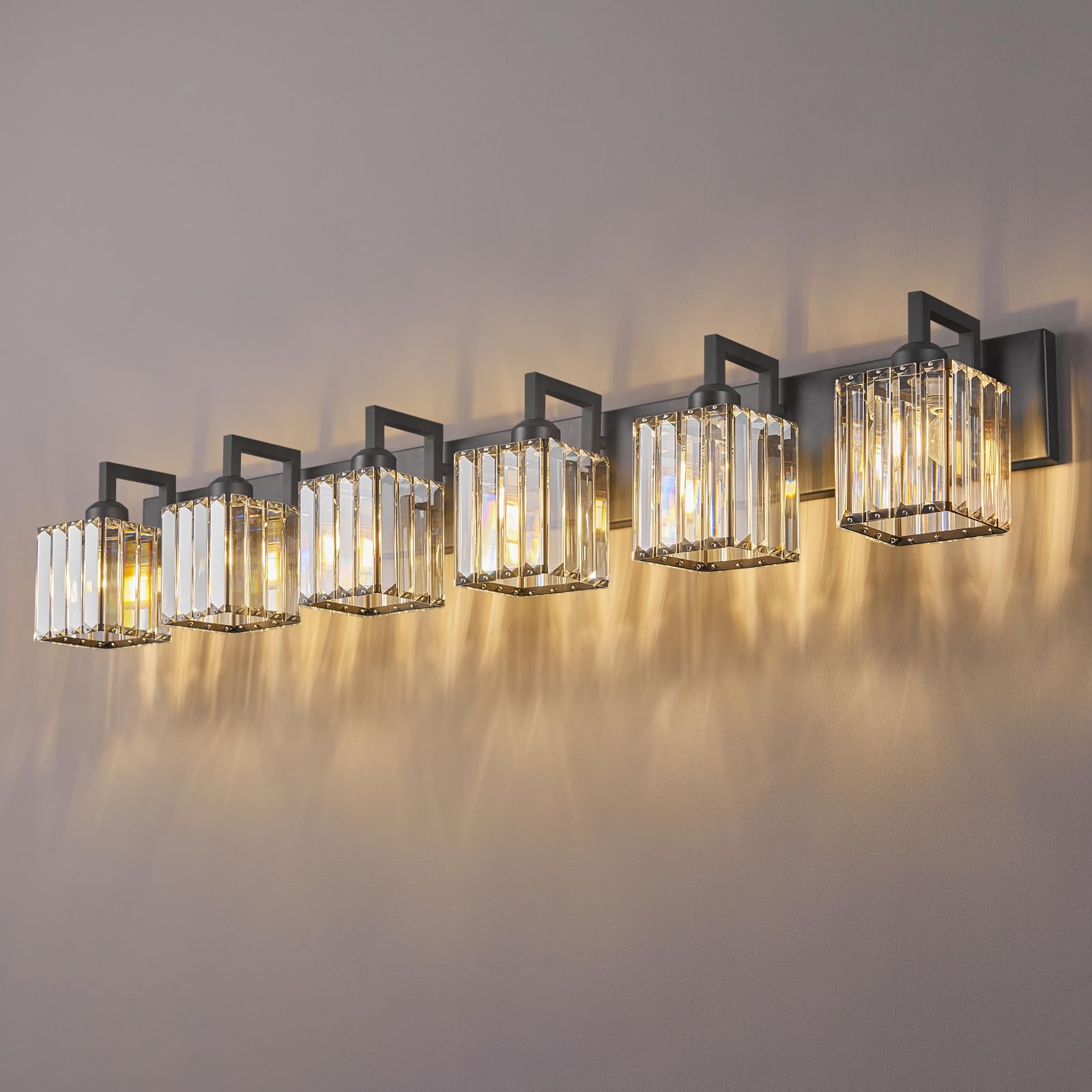 Modern Crystal Bathroom Vanity Light 6-Lights Black Modern Crystal Wall Lamp Bathroom Modern Crystal Vanity Lighting