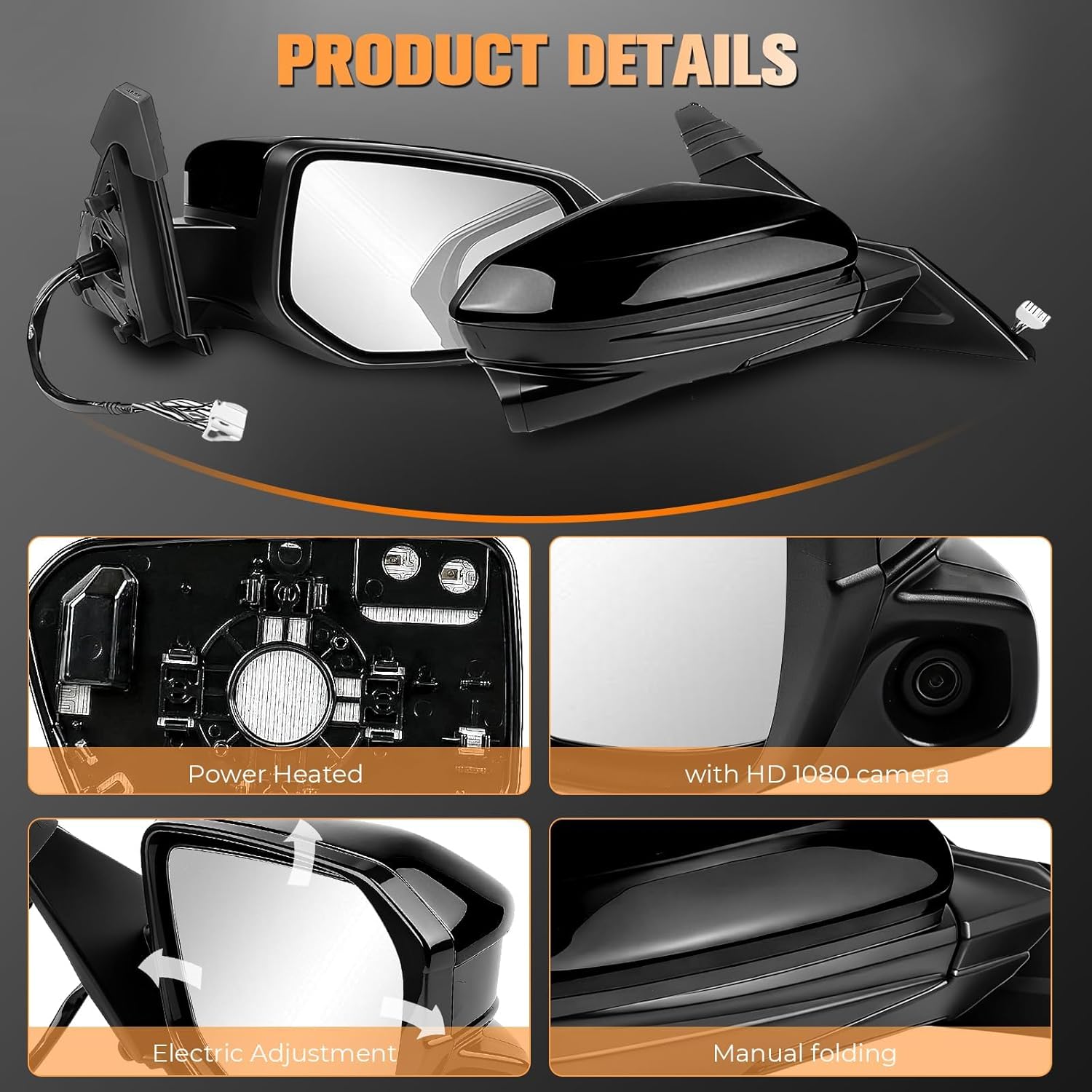 Passenger side rear View Mirror Assembly compatible with Honda Civic 2016-2021 replace 76201-TBA-A11ZF 76208-TBC-A03ZA right side Door Mirror 11 pins with camera power heated black