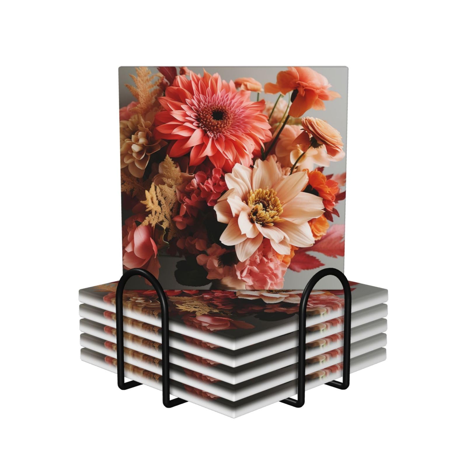 Dessous de verre céramique bouquet de fleurs pour apéritif et pause café réussie