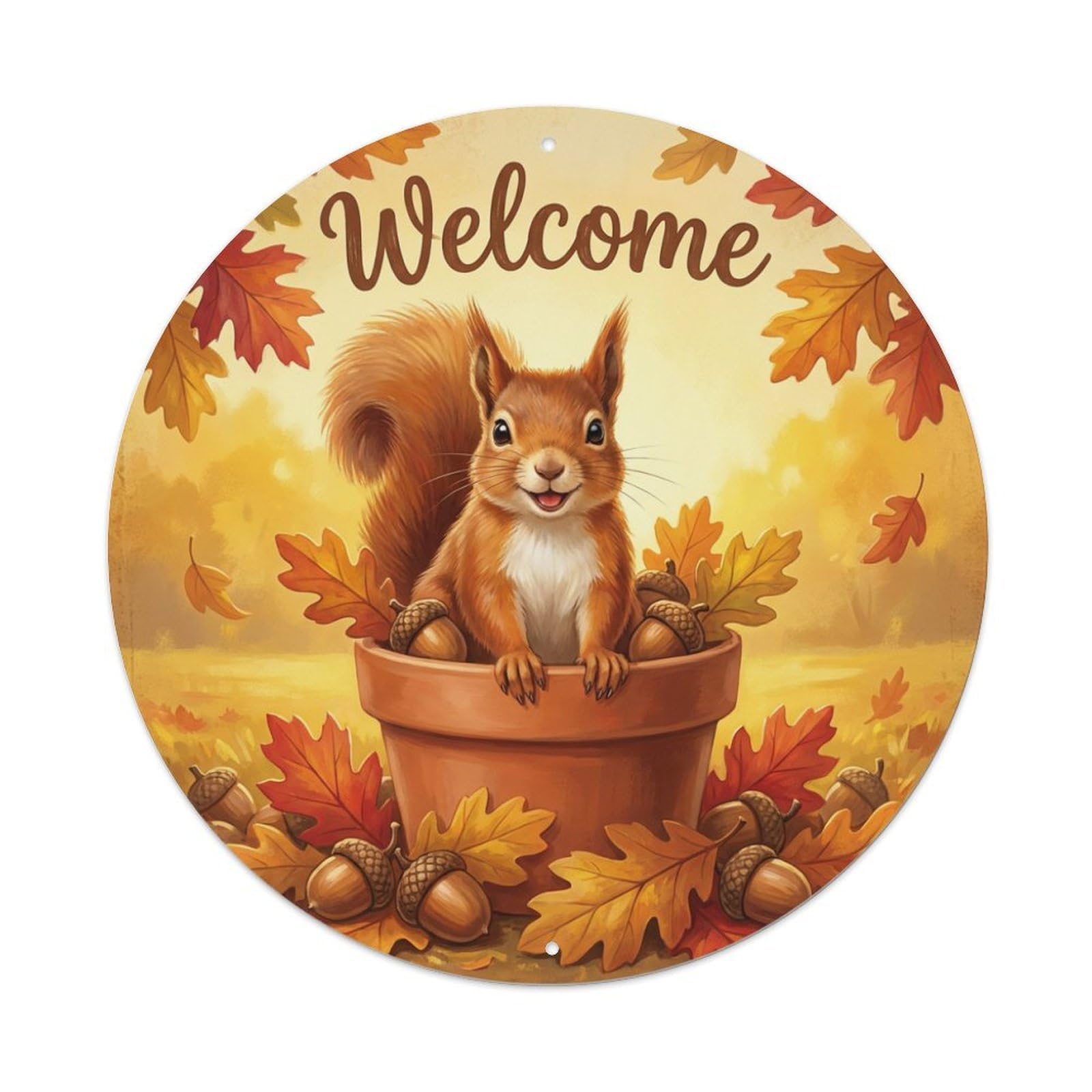 Metal Tin Sign Welcome Squirrel Acorn Tree