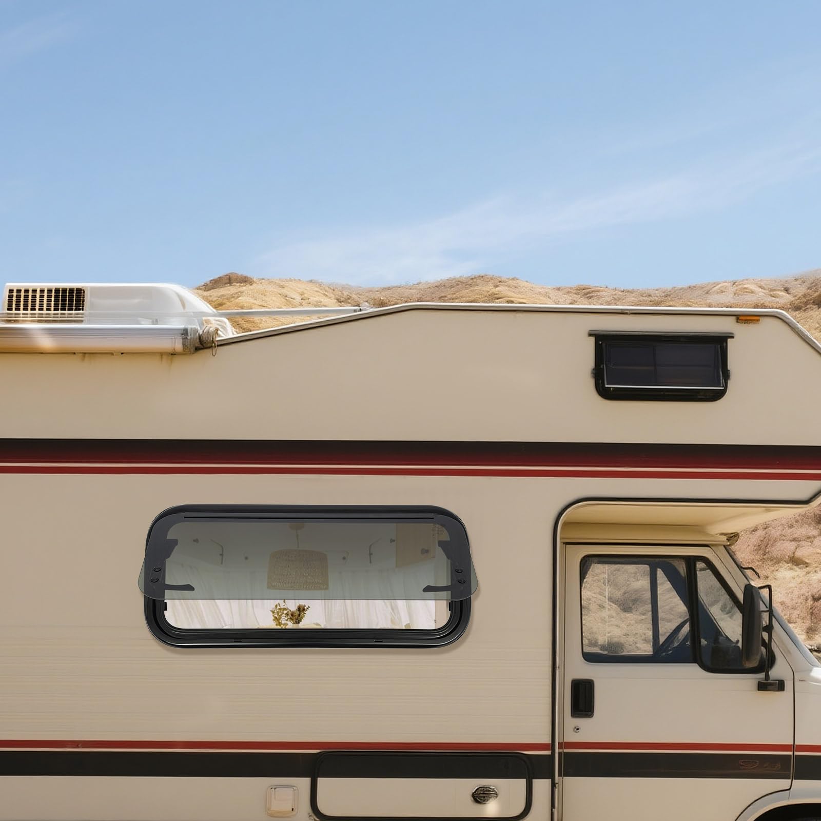 Finestra per roulotte a 85°, 700 x 300 mm | Finestra parasole per camper con chiusura, finestra laterale per rimorchio camper, diverse misure