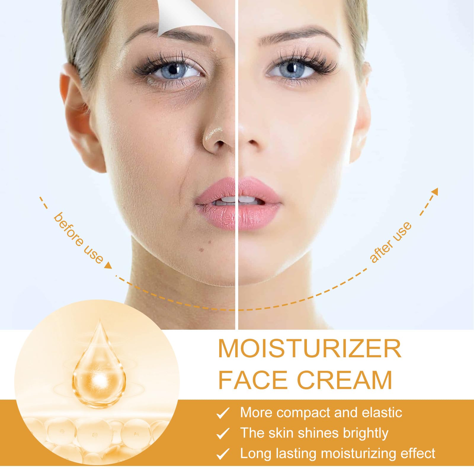 Crema viso con curcuma e vitamina C, idratante anti-invecchiamento per donna, con acido ialuronico e collagene, crema alla curcuma per macchie brune, tinta irregolare, rughe sottili, cura quotidiana
