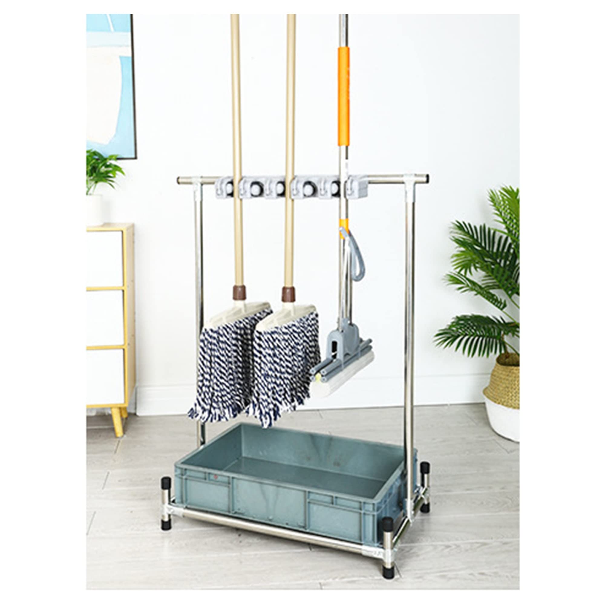 TIANQIHAO Utility Racks, Movable Mop Holder, Stainless Steel Broom Nizer, Cleaning Tool Cart, Garden Storage, Umbrella Stand For Garage,No Wheel-10slots