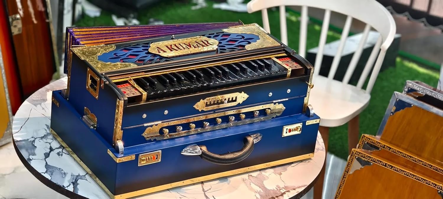 NamasteHimalayas Premium 3-Reed 9-Scale Changer Harmonium – Limited Edition, Blue and black Finish Ideal for Events, Concert, Kirtan, Meditation and Sound Healing Therapy