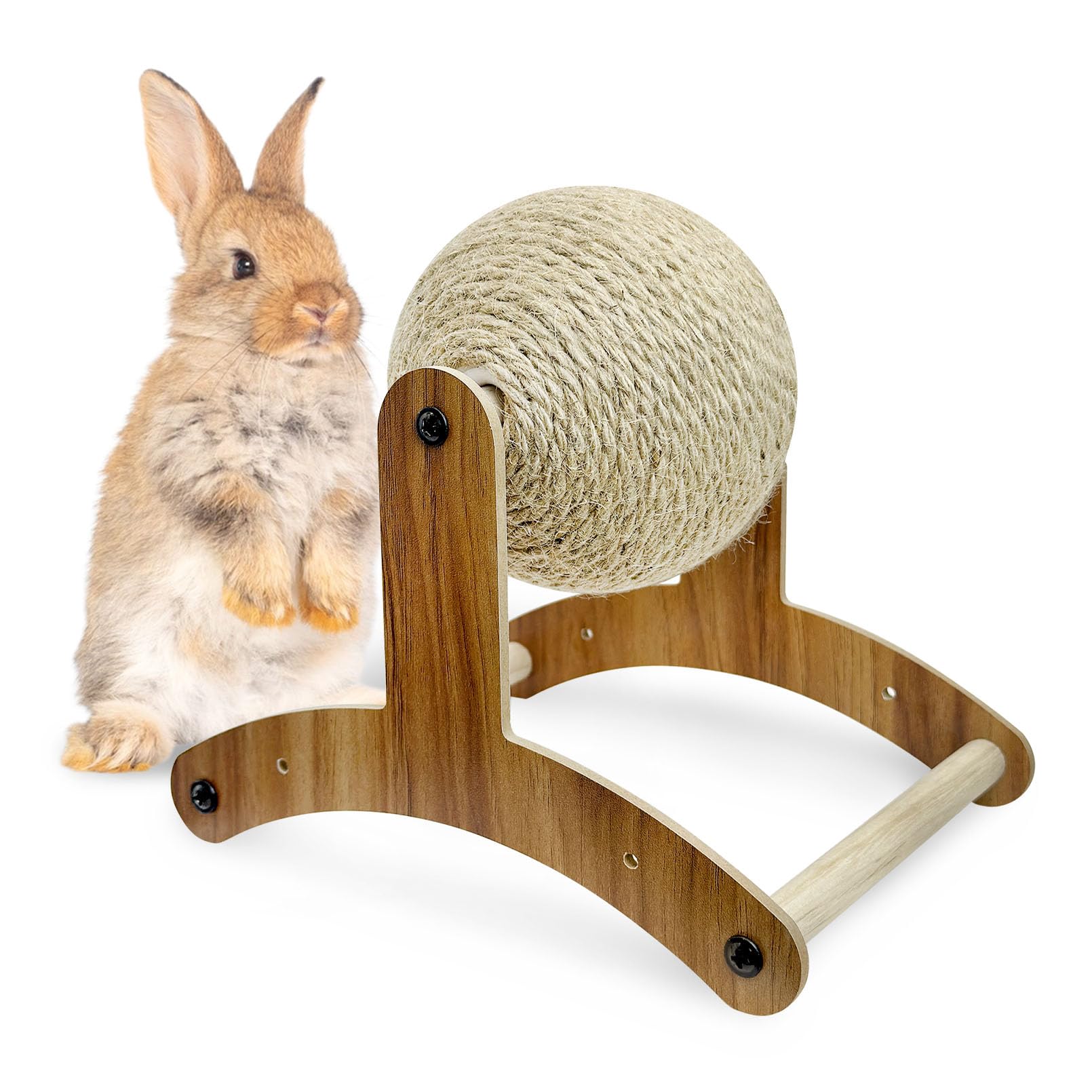 Fhiny Rabbit Scratch Toy, Natural Sisal Rabbit Scratching Ball Sisal Rope Bunny Claw Scratcher Rotating Ball Interactive Toys Nail Scratching Post for
