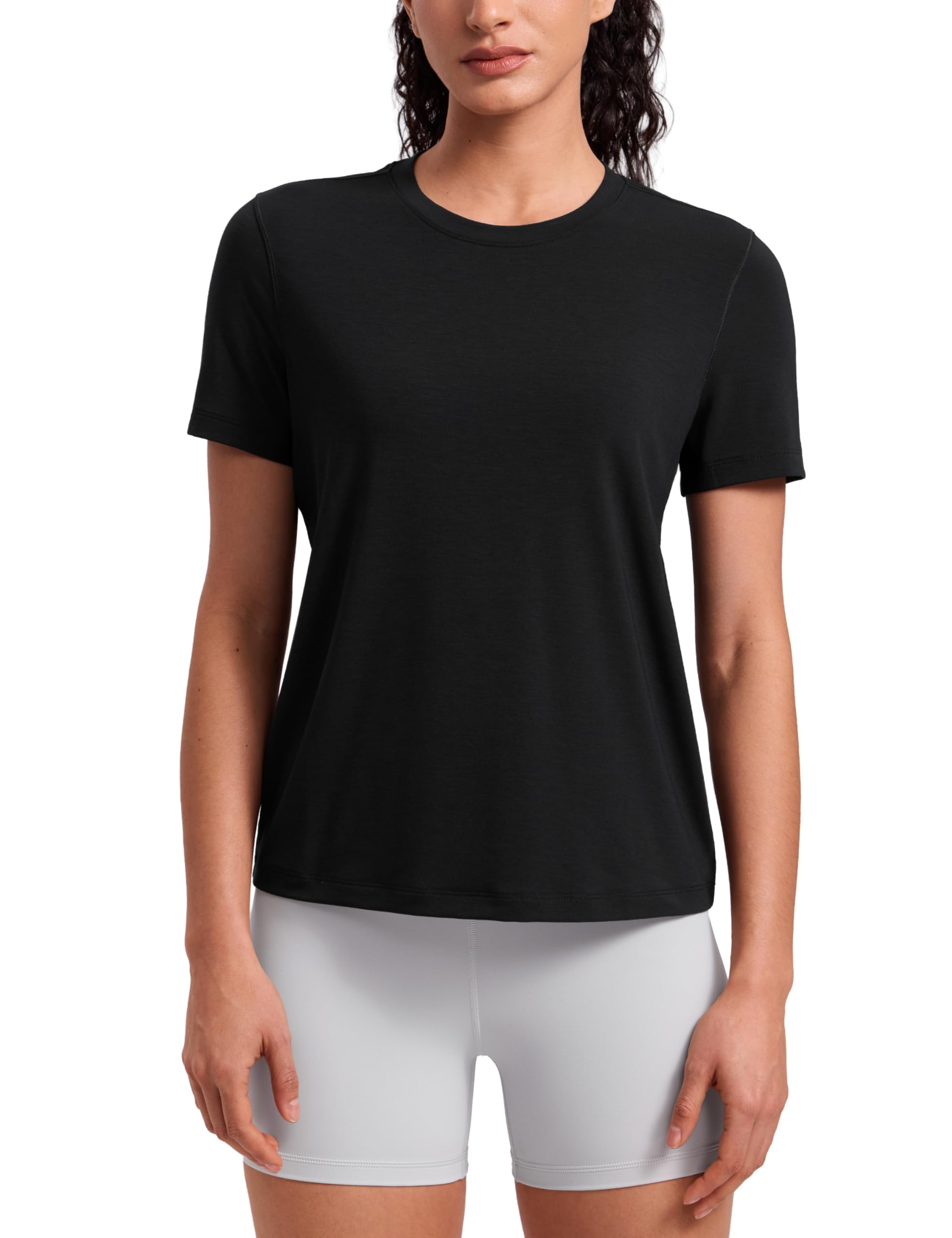 CRZ YOGA Quick Dry Workout Tops for Women Hip Length - Athletic Running Gym Yoga Short Sleeve Shirts Crewneck Basic Tees — view 11