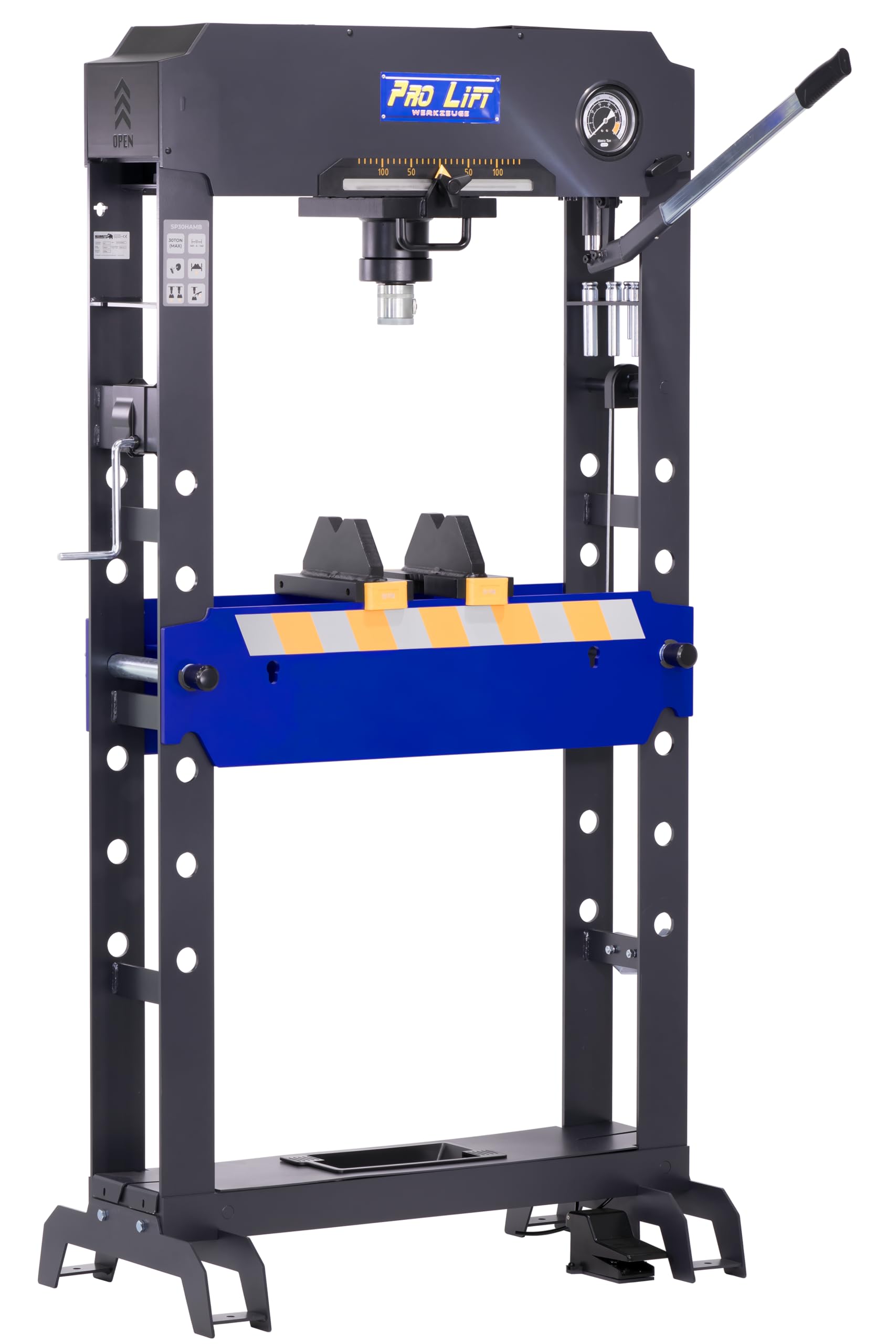 30t 00012 - Pressa da officina, dimensioni interne: 750 mm, extra larga, manuale + pneumatica