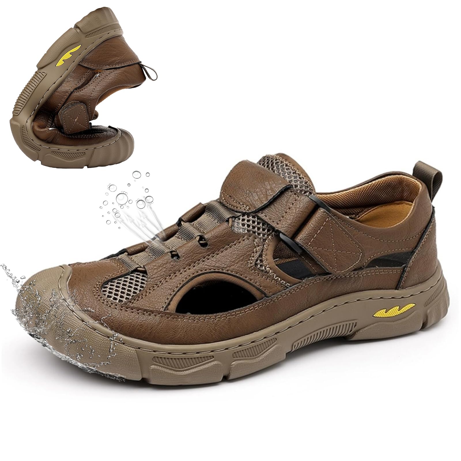 Sandali Uomo Estivi Leggero Pelle Traspirante Regolabili Comodi Scarpe da Escursionismo Sportivi Sandali per Casa Mare Spiaggia Piscina